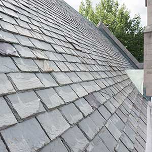 A gray slate residential roof